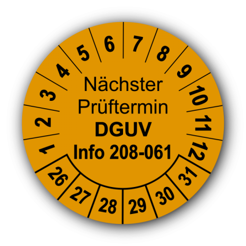 Nächster Prüftermin DGUV Information 208-061, orange