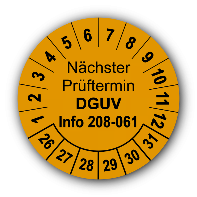 Nächster Prüftermin DGUV Information 208-061, orange