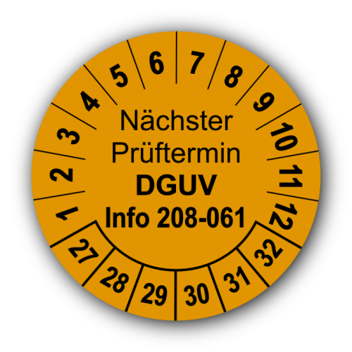 Nächster Prüftermin DGUV Information 208-061, orange