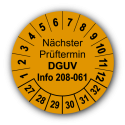 Nächster Prüftermin DGUV Information 208-061, orange