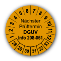 Nächster Prüftermin DGUV Information 208-061, orange