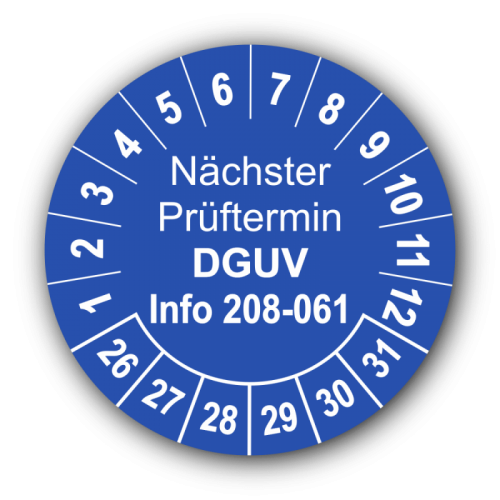 Nächster Prüftermin DGUV Information 208-061, blau
