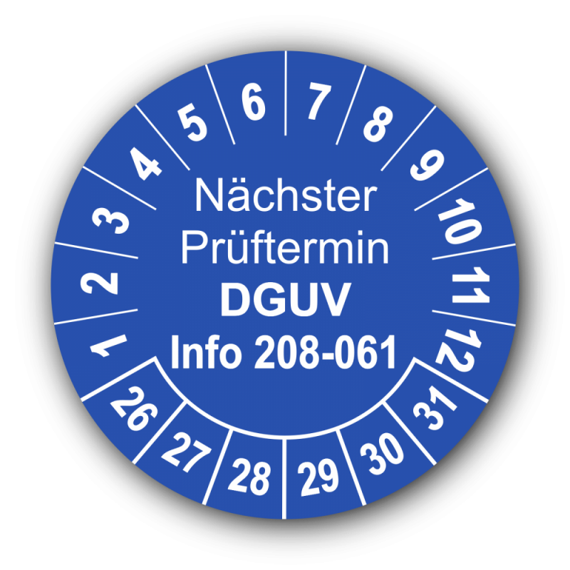 Nächster Prüftermin DGUV Information 208-061, blau