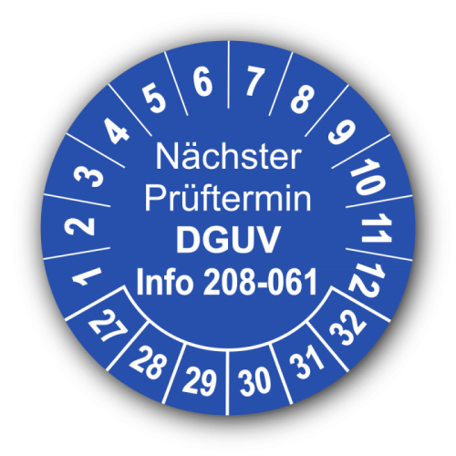 Nächster Prüftermin DGUV Information 208-061, blau