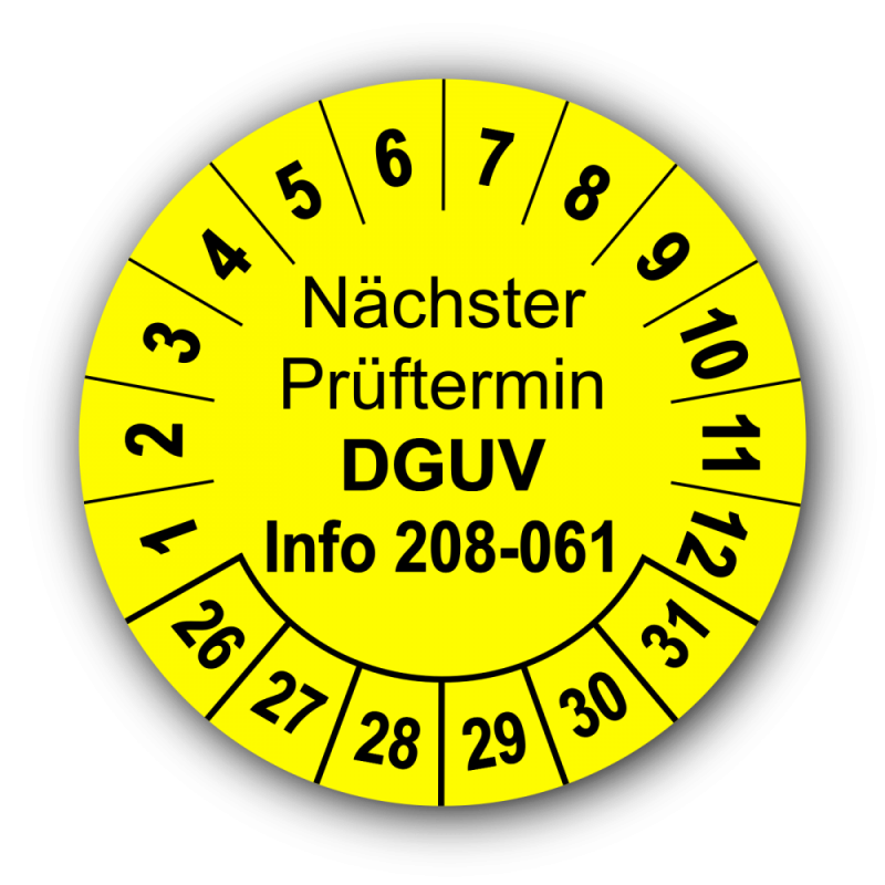 Nächster Prüftermin DGUV Information 208-061, gelb