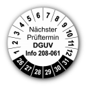 Nächster Prüftermin DGUV Information 208-061, weiß