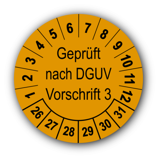 Geprüft nach DGUV Vorschrift 3, orange