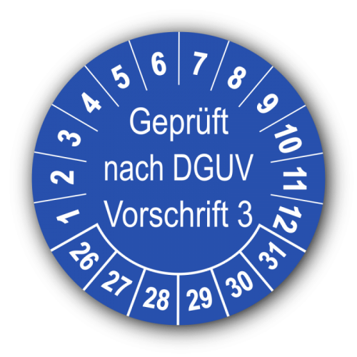 Geprüft nach DGUV Vorschrift 3, blau