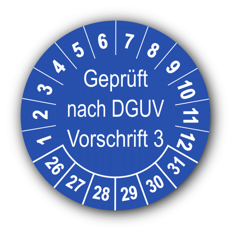 Geprüft nach DGUV Vorschrift 3, blau