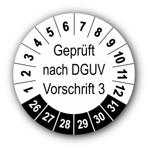 Geprüft nach DGUV Vorschrift 3, weiß