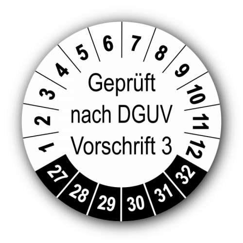 Geprüft nach DGUV Vorschrift 3, weiß
