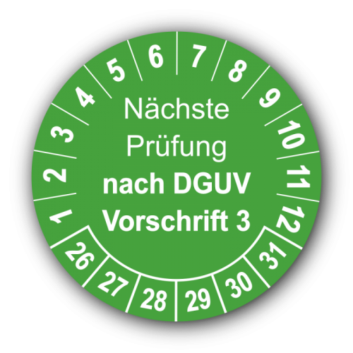 Nächste Prüfung nach DGUV Vorschrift 3, grün