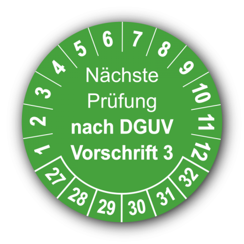 Nächste Prüfung nach DGUV Vorschrift 3, grün