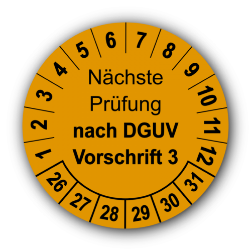 Nächste Prüfung nach DGUV Vorschrift 3, orange