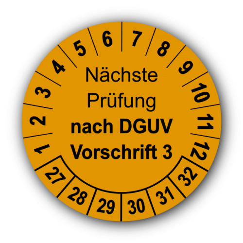 Nächste Prüfung nach DGUV Vorschrift 3, orange
