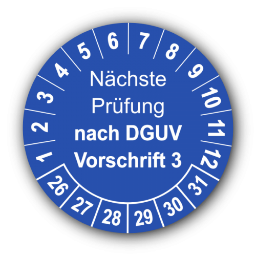 Nächste Prüfung nach DGUV Vorschrift 3, blau
