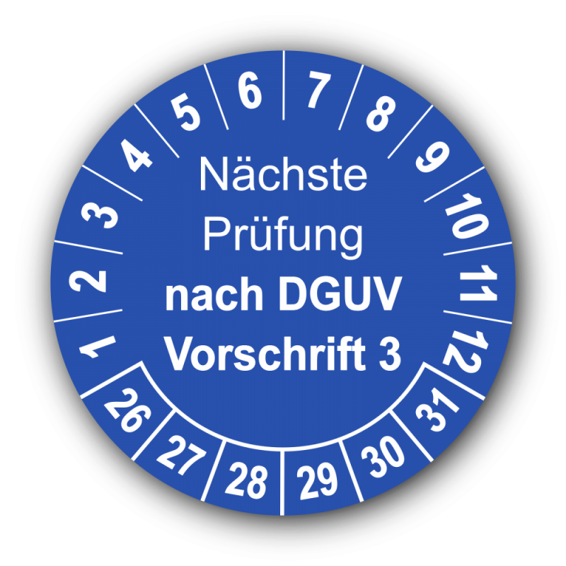 Nächste Prüfung nach DGUV Vorschrift 3, blau