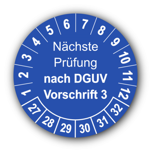 Nächste Prüfung nach DGUV Vorschrift 3, blau
