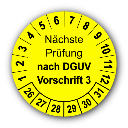 Nächste Prüfung nach DGUV Vorschrift 3, gelb