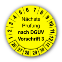 Nächste Prüfung nach DGUV Vorschrift 3, gelb
