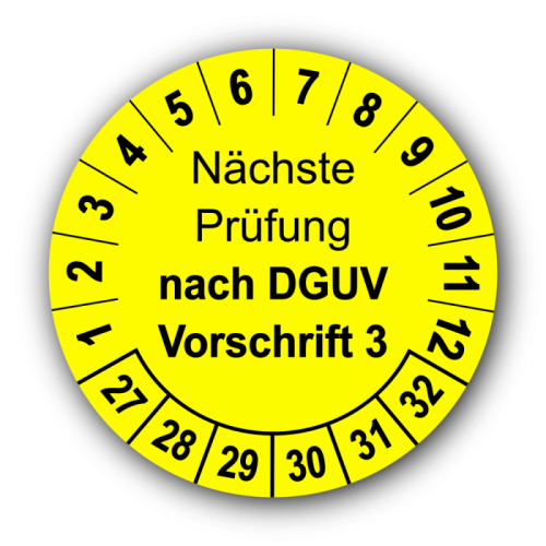 Nächste Prüfung nach DGUV Vorschrift 3, gelb
