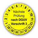 Nächste Prüfung nach DGUV Vorschrift 3, gelb