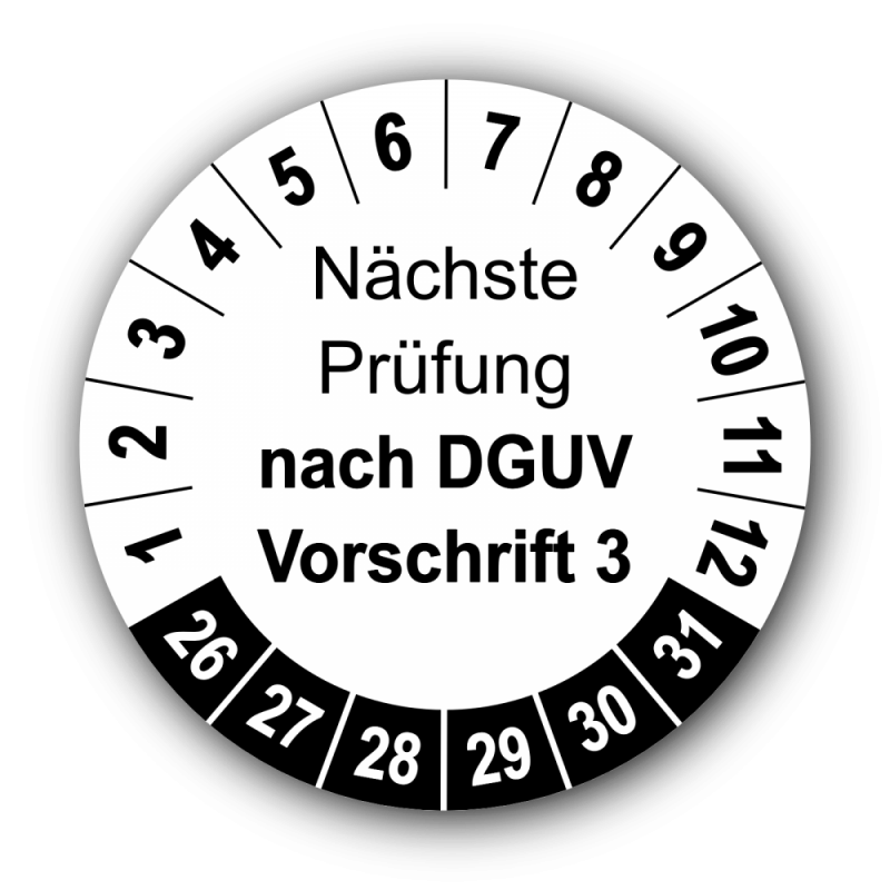 Nächste Prüfung nach DGUV Vorschrift 3, weiß