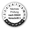 Nächste Prüfung nach DGUV Vorschrift 3, weiß