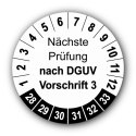 Nächste Prüfung nach DGUV Vorschrift 3, weiß