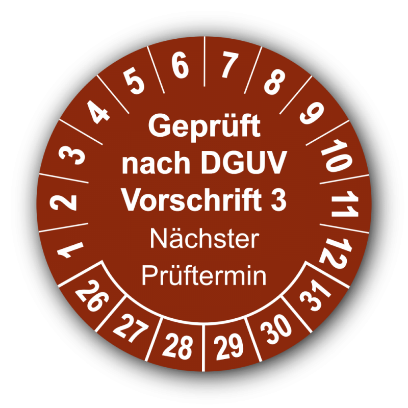 Geprüft nach DGUV Vorschrift 3 Nächster Prüftermin, braun