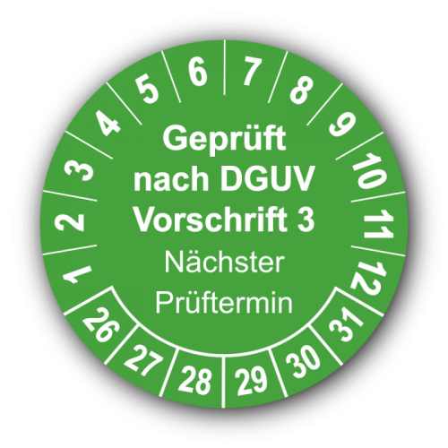 Geprüft nach DGUV Vorschrift 3 Nächster Prüftermin, grün