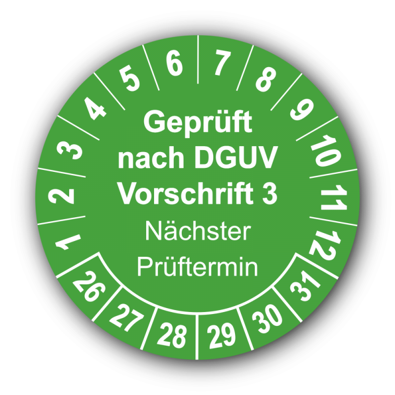 Geprüft nach DGUV Vorschrift 3 Nächster Prüftermin, grün