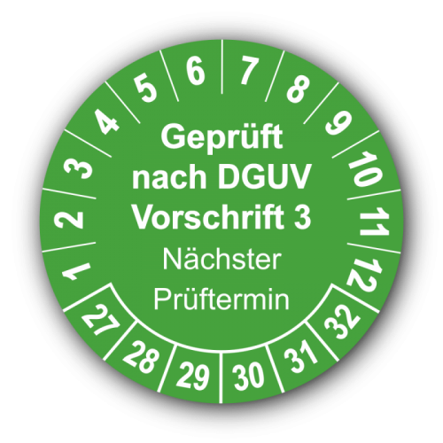 Geprüft nach DGUV Vorschrift 3 Nächster Prüftermin, grün