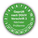 Geprüft nach DGUV Vorschrift 3 Nächster Prüftermin, grün