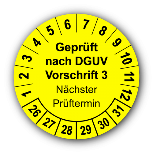 Geprüft nach DGUV Vorschrift 3 Nächster Prüftermin, gelb