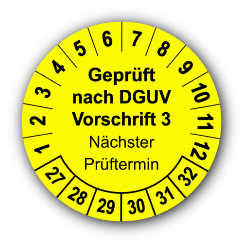 Geprüft nach DGUV Vorschrift 3 Nächster Prüftermin, gelb