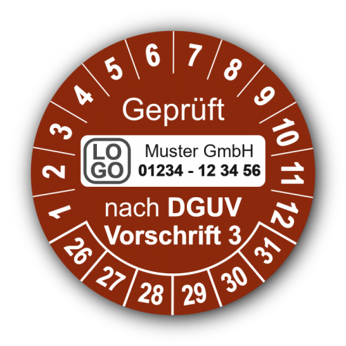 Geprüft nach DGUV Vorschrift 3, braun, mit Wunschtext