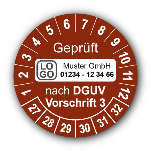 Geprüft nach DGUV Vorschrift 3, braun, mit Wunschtext