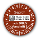 Geprüft nach DGUV Vorschrift 3, braun, mit Wunschtext