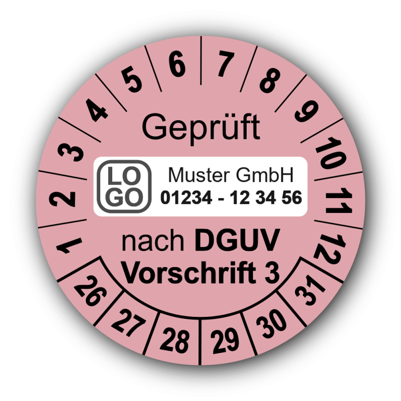Geprüft nach DGUV Vorschrift 3, rosa, mit Wunschtext