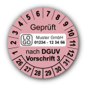 Geprüft nach DGUV Vorschrift 3, rosa, mit Wunschtext