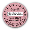 Geprüft nach DGUV Vorschrift 3, rosa, mit Wunschtext