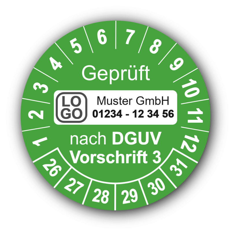 Geprüft nach DGUV Vorschrift 3, grün, mit Wunschtext