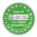 Geprüft nach DGUV Vorschrift 3, grün, mit Wunschtext