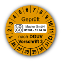 Geprüft nach DGUV Vorschrift 3, orange, mit Wunschtext
