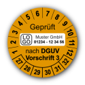 Geprüft nach DGUV Vorschrift 3, orange, mit Wunschtext