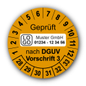 Geprüft nach DGUV Vorschrift 3, orange, mit Wunschtext