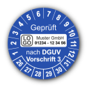 Geprüft nach DGUV Vorschrift 3, blau, mit Wunschtext