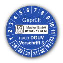 Geprüft nach DGUV Vorschrift 3, blau, mit Wunschtext