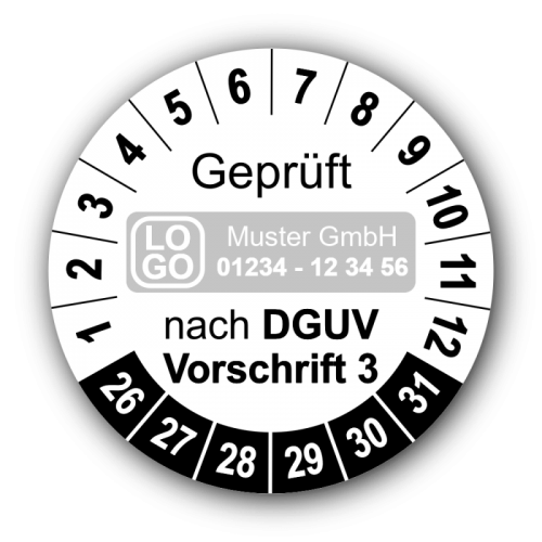 Geprüft nach DGUV Vorschrift 3, weiß, mit Wunschtext